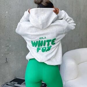 White Fox Gray and Green Hoodie